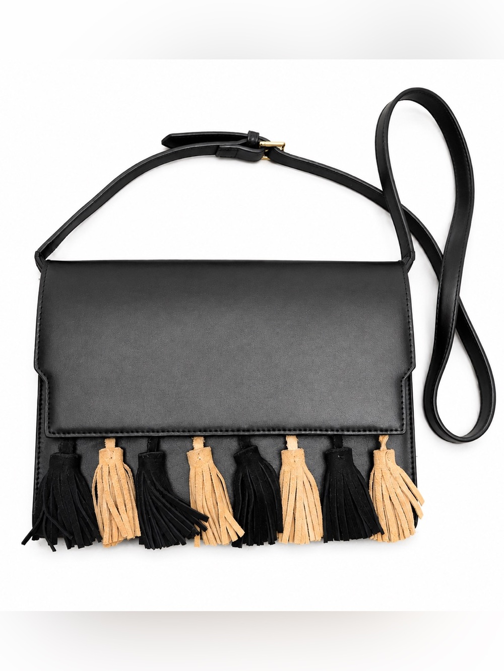 Lionel Black Vegan Leather Crossbody Tassel Shoulder Bag